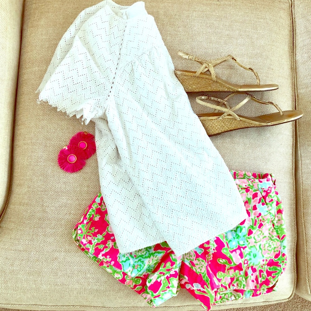 J Crew Factory White eyelet top. Sz sm
